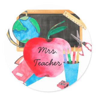 Personalized Custom Teacher Name Cute Classic Round Sticker