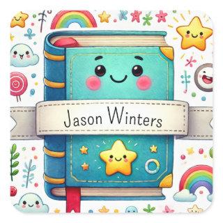 Personalized Cute Book  Square Sticker