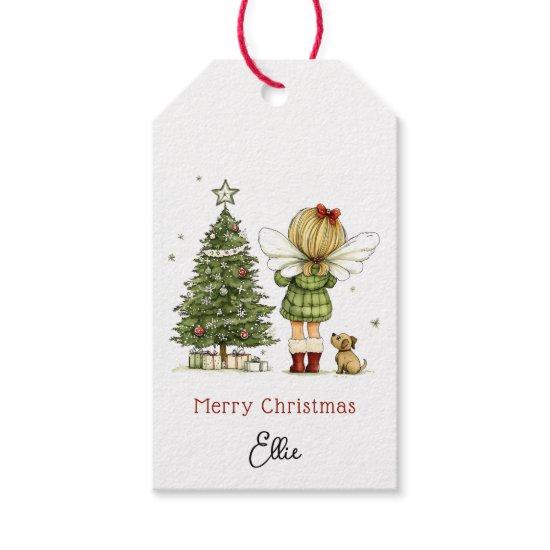 Personalized Cute Cozy Fairy and Puppy Christmas  Gift Tags