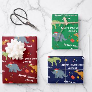 Personalized Cute Dinosaur Santa Merry Christmas  Sheets