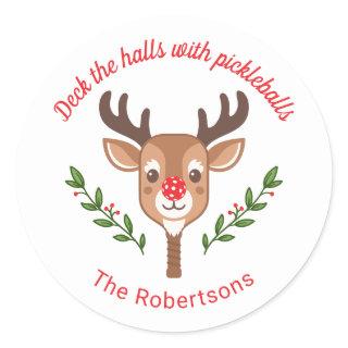 Personalized Cute Reindeer Pickleball  Classic Round Sticker