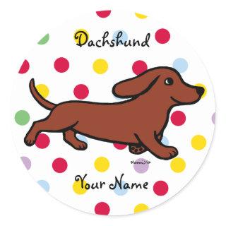 Personalized Dachshund Running Cartoon Classic Round Sticker