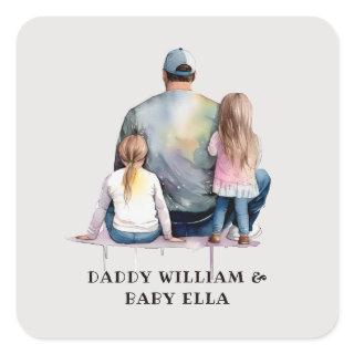 Personalized Dad and Daughters (9) Square Sticker