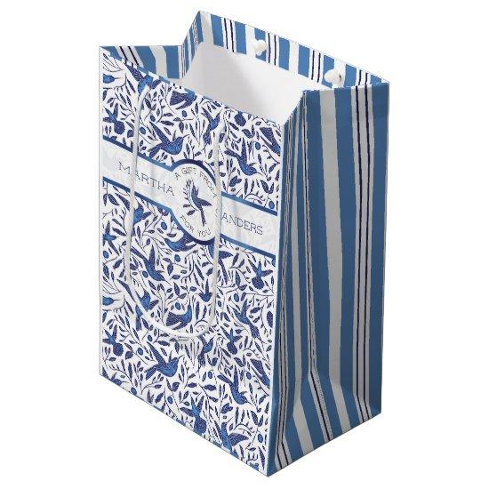 Personalized Delft Blue Birds Medium Gift Bag