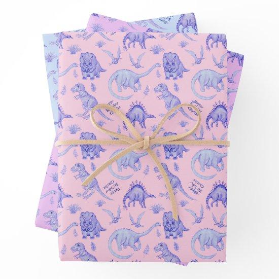 Personalized Dinosaur Gift Wrap In Three Colors