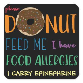 Personalized Donut Feed Me Kids Food Allergies Square Sticker