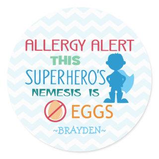 Personalized Egg Allergy Alert Superhero Boy Classic Round Sticker