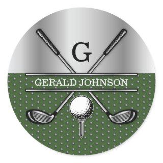 Personalized Elegant Golf Monogram Logo Classic Round Sticker