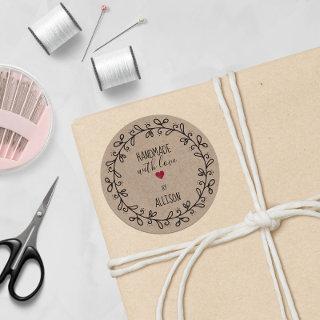 Personalized Faux Kraft Craft Handmade With Love Classic Round Sticker