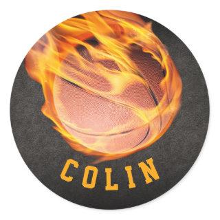 Personalized Fiery Basketball Classic Round Sticker