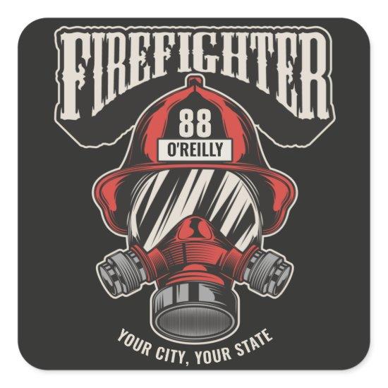 Personalized Firefighter Mask Fire Dept Helmet  Square Sticker