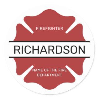Personalized Firefighter Red Logo Symbol  Classic Round Sticker