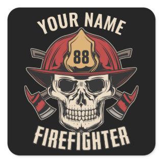 Personalized Firefighter Skull Fireman Fire Dept  Square Sticker