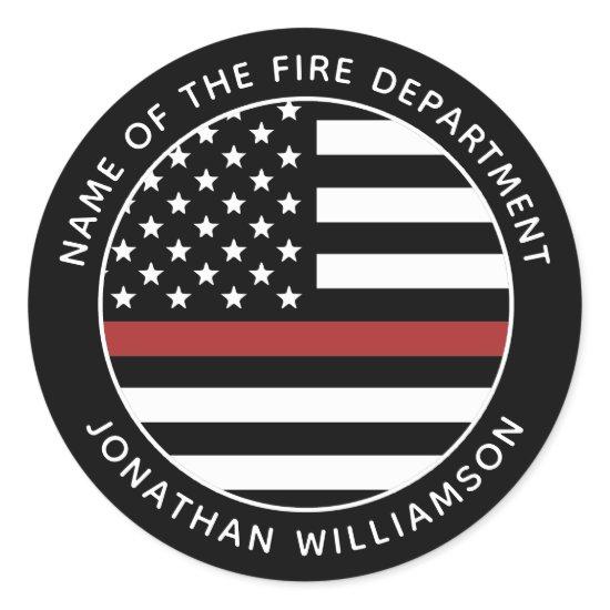 Personalized Firefighter Thin Red Line USA Flag Classic Round Sticker