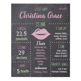 Personalized, First Birthday Chalkboard Sign, Lady Faux Canvas Print