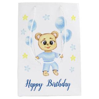 Personalized First Birthday Teddy Bear Boy  Medium Gift Bag