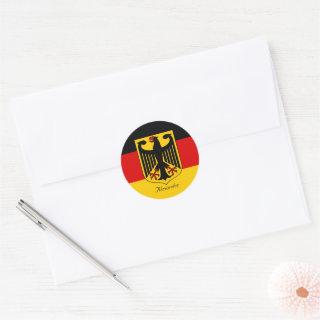 Personalized Flag of Germany with Coat of Arms Classic Round Sticker