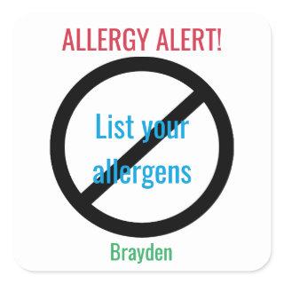 Personalized Food Allergy Alert Kids NO Symbol Square Sticker