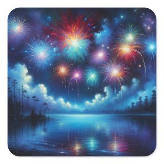 Personalized Fourth of July Fireworks Square Sticker