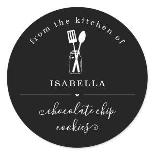 Personalized From the Kitchen on Black Background Classic Round Sticker