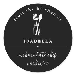 Personalized From the Kitchen on Black Background Classic Round Sticker