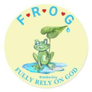 Personalized Fully Rely on God Frog Classic Round  Classic Round Sticker