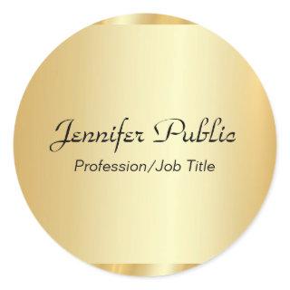 Personalized Gold Elegant Script Glamour Template Classic Round Sticker