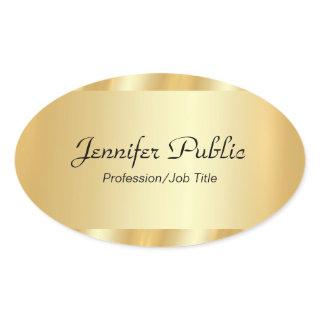 Personalized Gold Elegant Script Glamour Template Oval Sticker