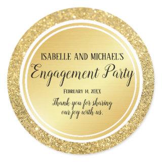 Personalized Gold Glitter Engagement Thank You Classic Round Sticker