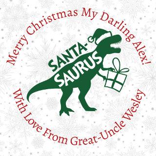 Personalized Green Christmas Santa-Saurus Dinosaur