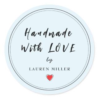 Personalized Handmade with love Pale blue Classic Round Sticker