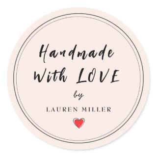 Personalized Handmade with love Pink Classic Round Sticker