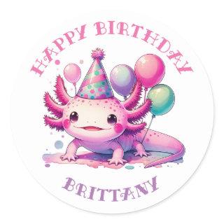 Personalized Happy Birthday Axolotl  Classic Round Sticker