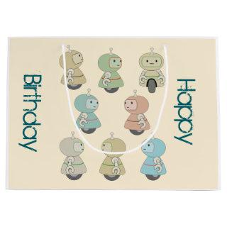 Personalized Happy Birthday Retro Robots Large Gift Bag