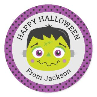 Personalized Happy Halloween Monster Round Sticker