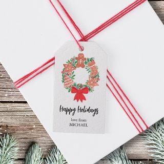 Personalized Happy Holidays Wreath Gift Tags