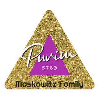 Personalized Happy Purim Faux Glitter Hamentash   Triangle Sticker