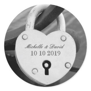 Personalized heart love lock wedding date stickers