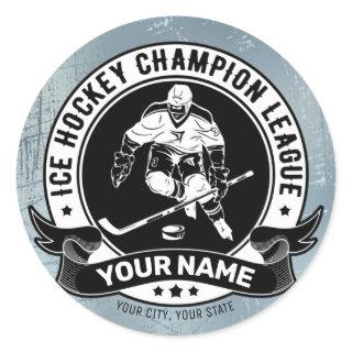 Personalized Hockey Player Ice Rink Team Athlete  Classic Round Sticker