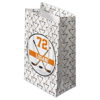 Personalized Hockey Player Name Number orange Small Gift Bag