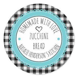 Personalized Homemade with love Buffalo Plaid Classic Round Sticker