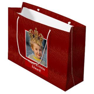 Personalized Kid Photo Happy Birthday King Crown Large Gift Bag