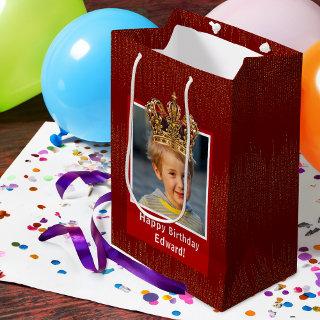 Personalized Kid Photo Happy Birthday King Crown Medium Gift Bag