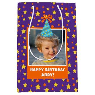 Personalized Kid Photo Happy Birthday w/ Blue Hat Medium Gift Bag
