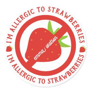 Personalized Kids Strawberry Allergy Alert Classic Round Sticker