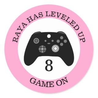 Personalized Level Up Gaming Themed Birthday   Classic Round Sticker