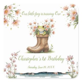 Personalized little frog Froggie 1st birthday Square Sticker