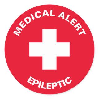 Personalized Medical Alert Epileptic Red Classic R Classic Round Sticker