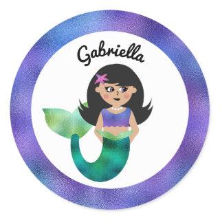 Personalized Mermaid Latino Trendy Faux Foil Girls Classic Round Sticker