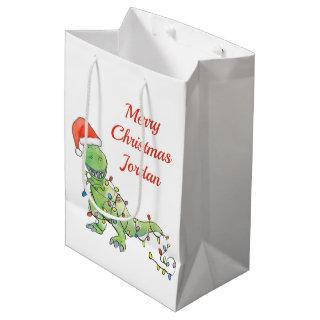 Personalized Merry Christmas Dinosaur Medium Medium Gift Bag